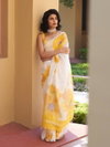 MG 596 Plain Linen With Gold Jari Border Printed Saree Exporters In India